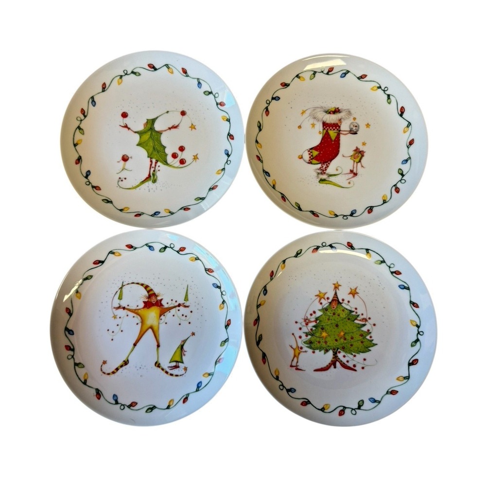 DEPT 56 Christmas Krinkles 4 Plate Set #37959 Vintage New in Original Box